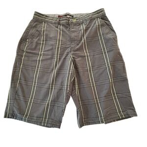 Tony Hawk Plaid Cargo Shorts Mens Size 32 Gray Yellow Flat‎ Front Skate Golf